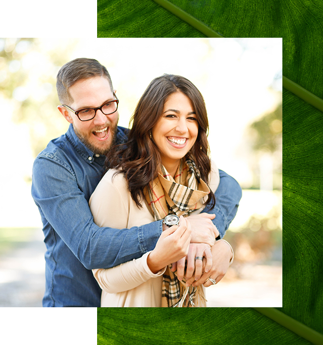 a happy couple embracing