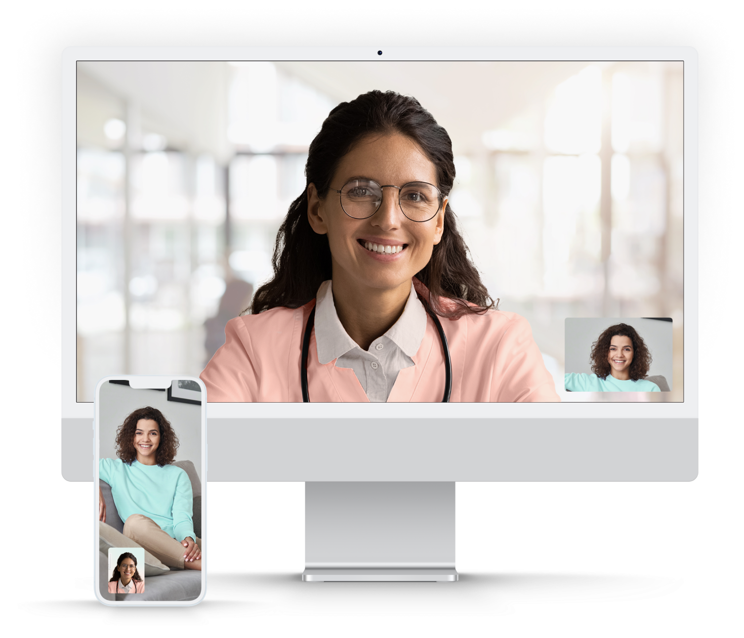 a woman listening to music & holding a coffee cup in front of a laptop