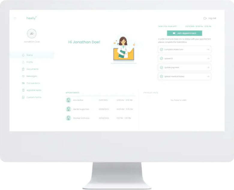 a cartoon image of a laptop displaying Heally’s patient dashboard
